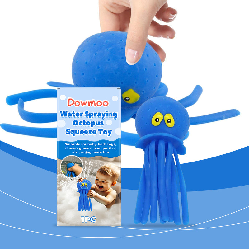 Octopus Bath Squirt Toy - baby playing with blue octopus bath toy at bath time