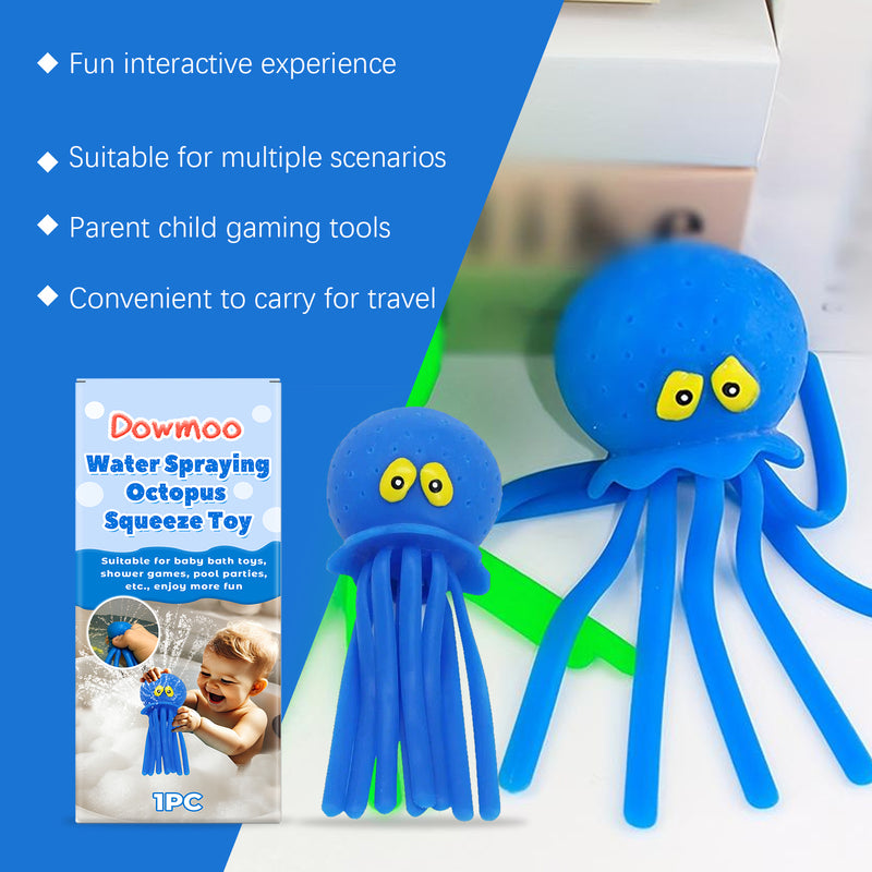 Octopus Bath Squirt Toy - red and blue octopus toys spraying water, in use